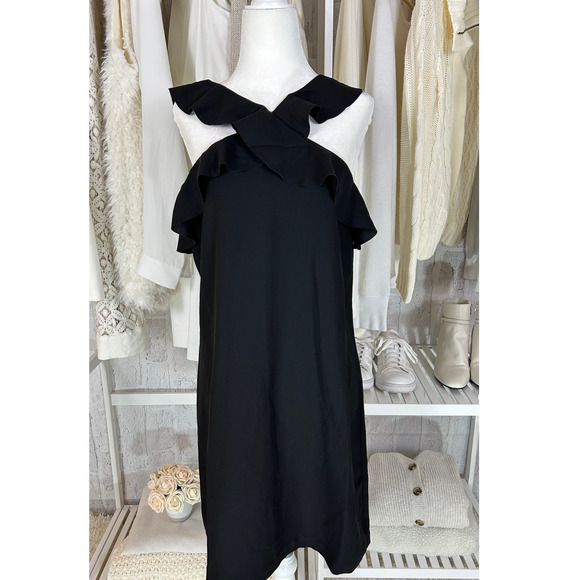 Banana Republic Dresses & Skirts - Banana Republic Women's Size 8 Tall Black Cross front Ruffle Strap Dress #0281